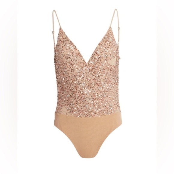 Jonathan Simkhai SEQUIN CAMISOLE BODYSUIT IN GOLD Small - Picture 3 of 13